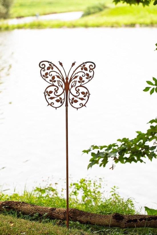 Tuinsteker Vlinder voor Bloemen - Roestige Tuindecoratie van Metaal 149cm van Merkloos	 — afbeelding 2