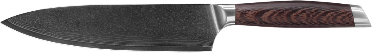 Herman den Blijker - Damascus koksmes 20 cm - Ergonomisch handvat van wengehout - Geschikt voor links- en rechtshandig gebruik - VG10 kern - Handgemaakt keukenmes