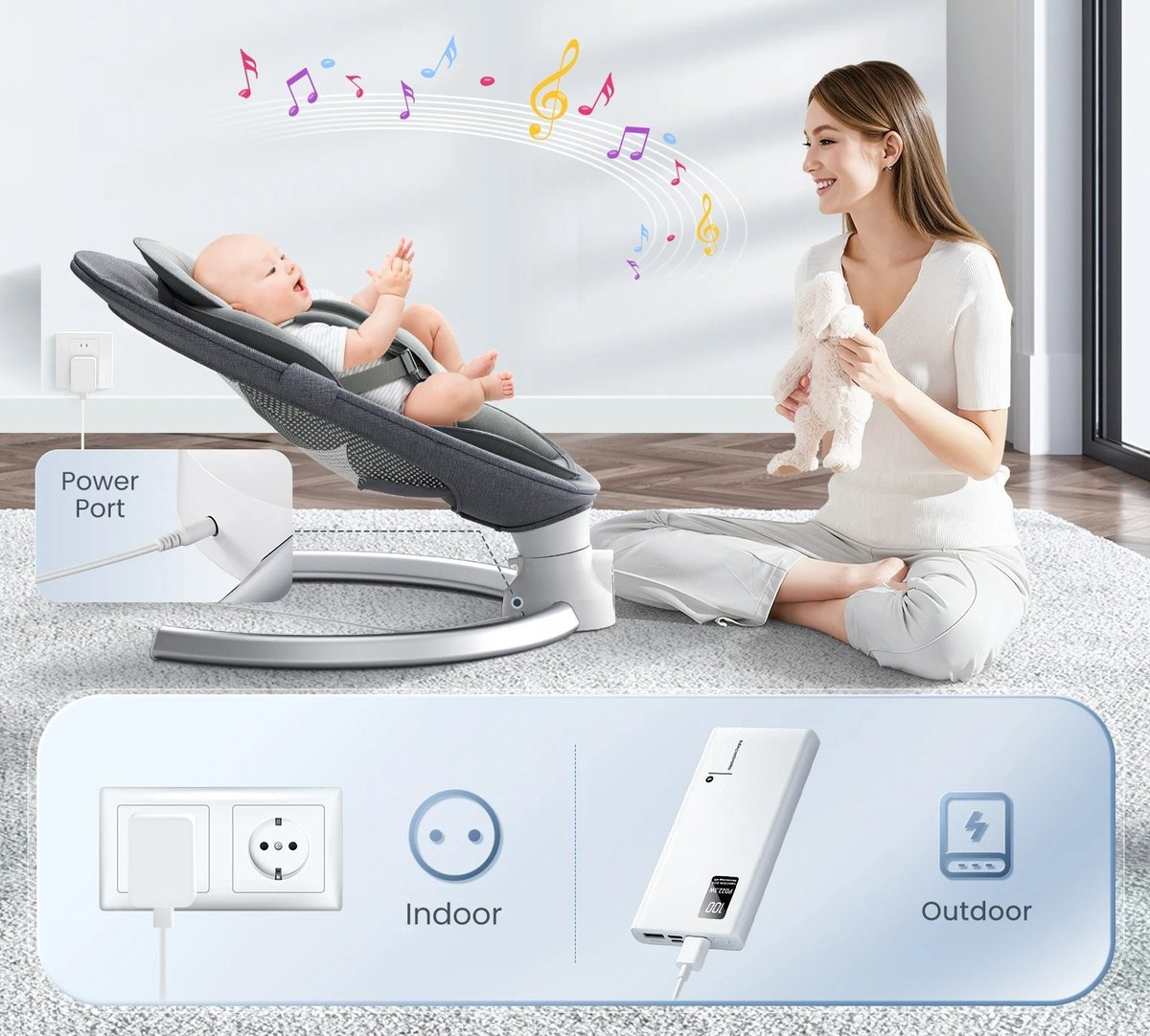 HHHK - Elektrische Wipstoel - Babyschommel - Wipstoel - Elektrische Babyschommel - Babyswing - Elektrische Wipstoel Baby - Baby thumbnail 3
