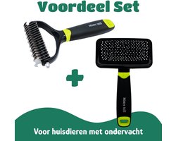 Mister Mill Voordeel Set : Professionele Hondenborstel Katten Borstel - Hondenkam - Kattenkam - Set Ondervachtkam en Slickerborstel - Haarverwijderaar Voor Huisdieren
