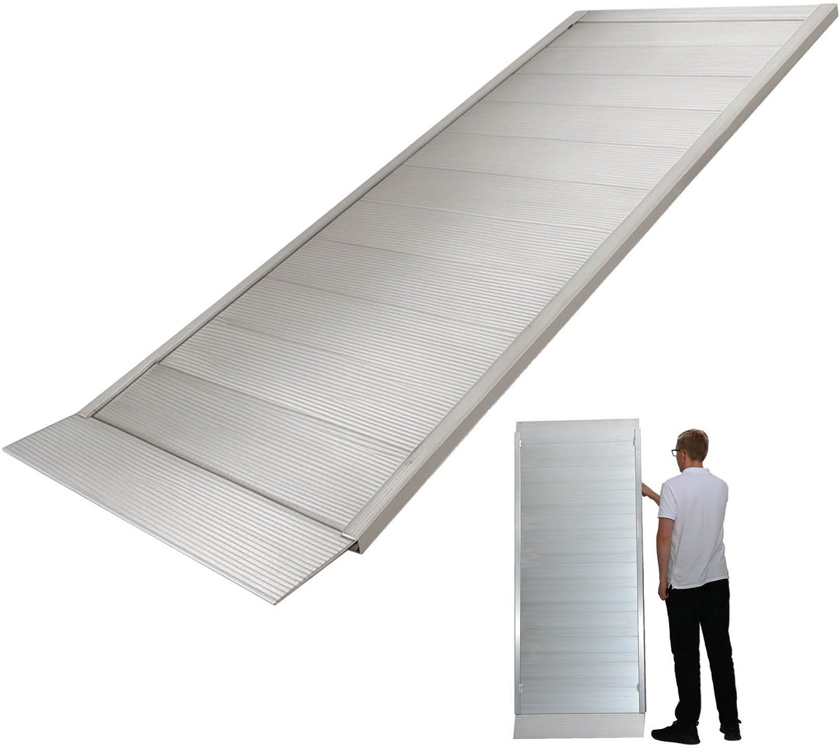 TRUTZHOLM oprijplaat 198 cm dagbelasting 600 kg aluminium grijs geribbelde oprijplaat laadbrug