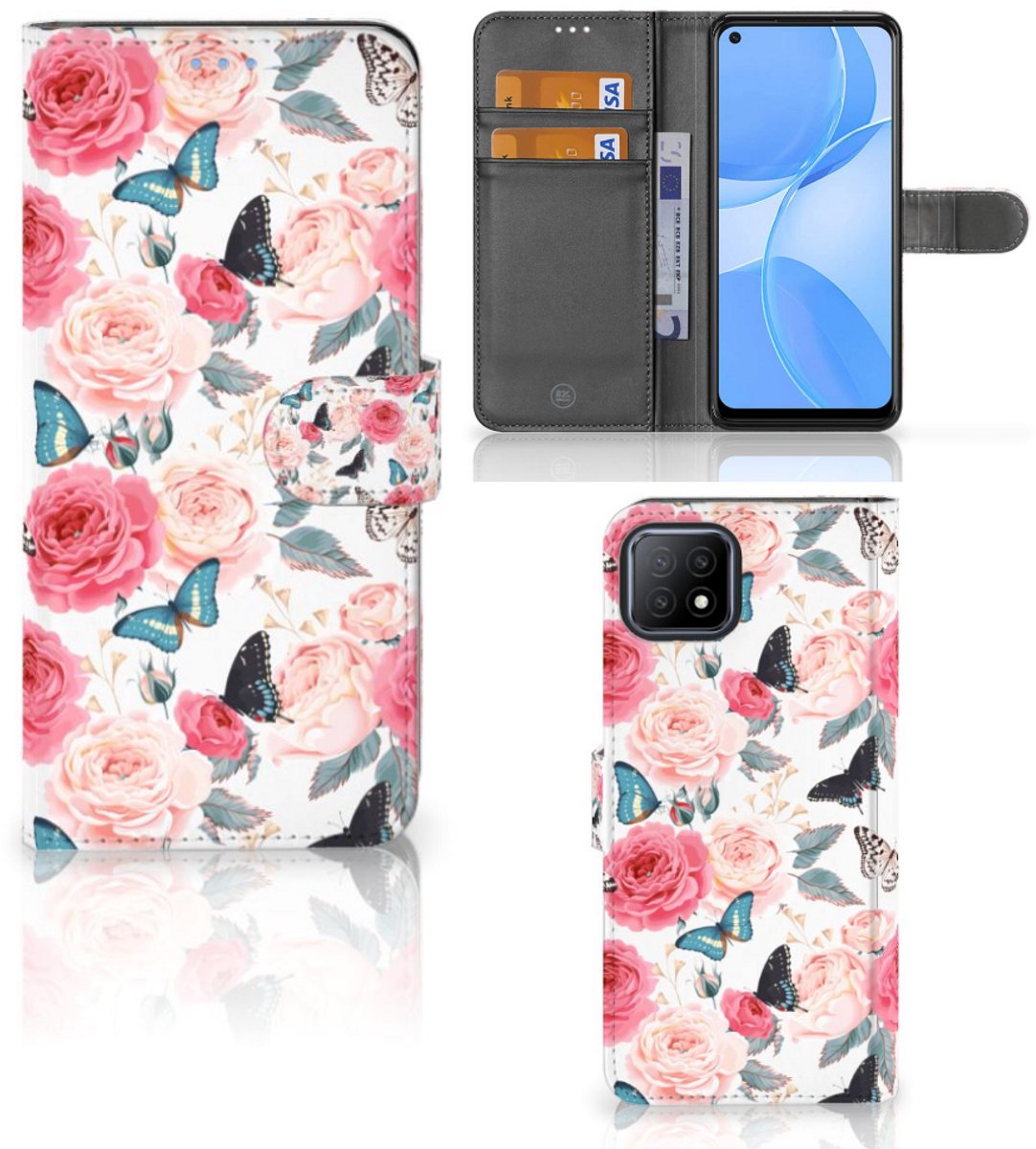 OPPO A73 5G Hoesje Butterfly Roses