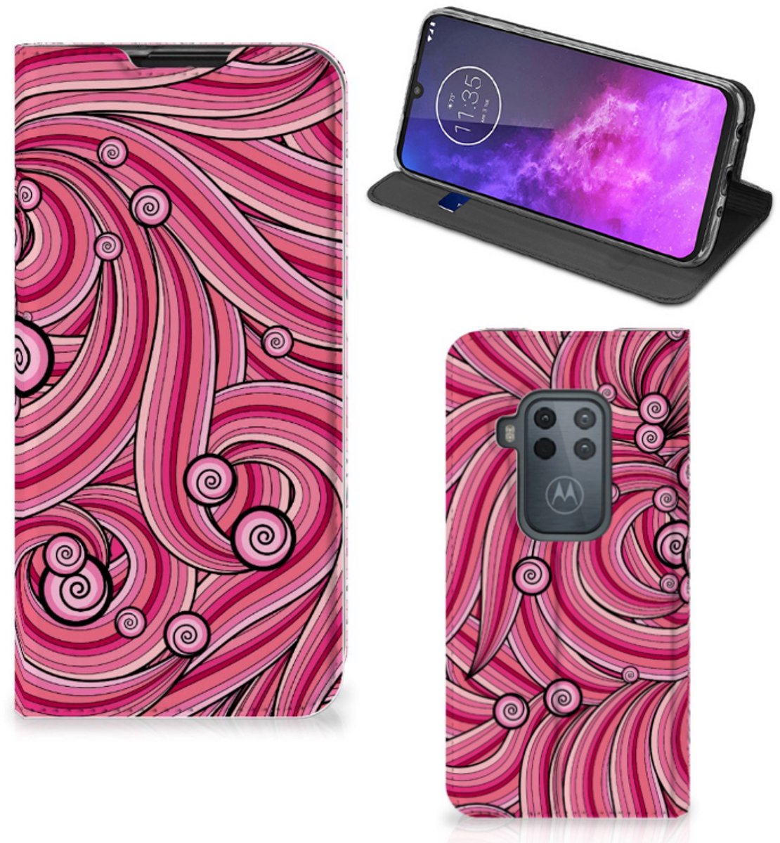 Motorola One Zoom Bookcase Swirl Pink