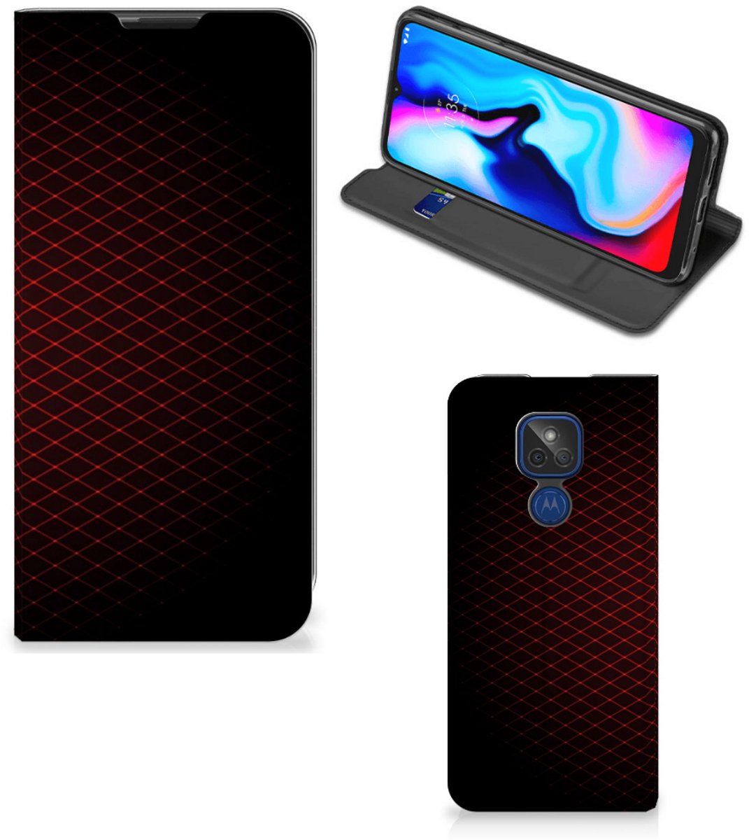 Motorola Moto G9 Play Hoesje met Magneet Geruit Rood