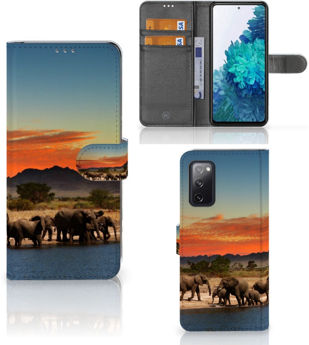 Boekhoesje voor Samsung Galaxy S20 FE Telefoonhoesje met Pasjes Olifanten
