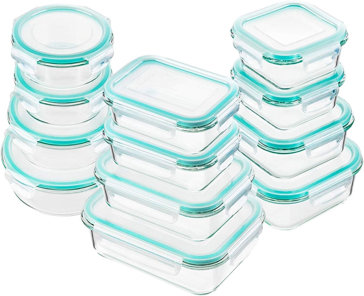 Glazen voedselopslagcontainers met deksels - 24 stuks luchtdicht en BPA-vrij