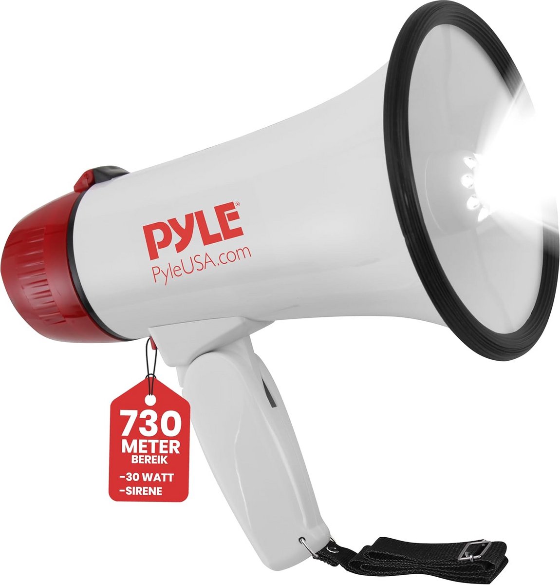 30 Watt Megaphone Speaker - Portable PA Bullhorn with Siren and LED Lights - Ideal for Sports Events and Coaches