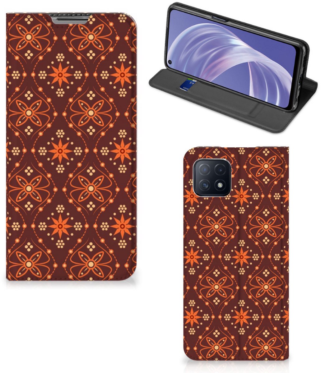 OPPO A73 5G Hoesje met Magneet Batik Brown