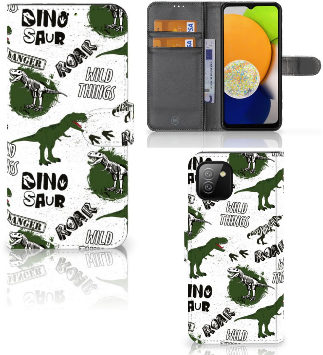Telefoonhoesje met Pasjes voor Samsung Galaxy A03 Dinosaurus
