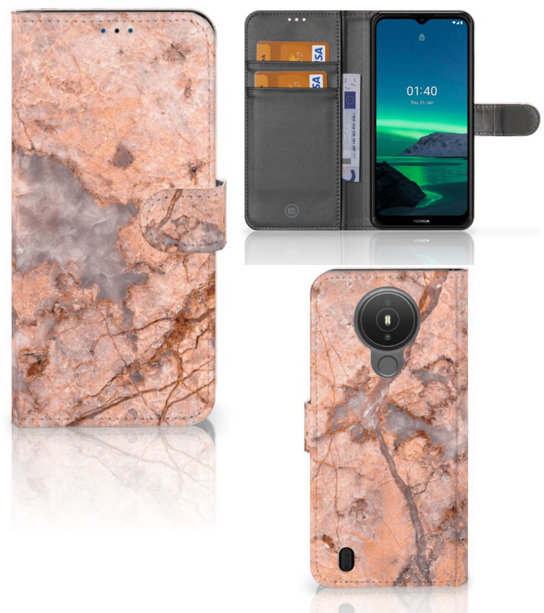 Nokia 1.4 Bookcase Marmer Oranje