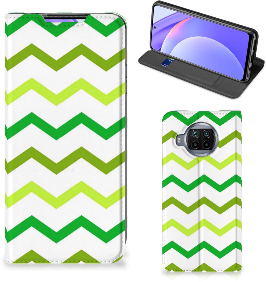 Xiaomi Mi 10T Lite Hoesje met Magneet Zigzag Groen