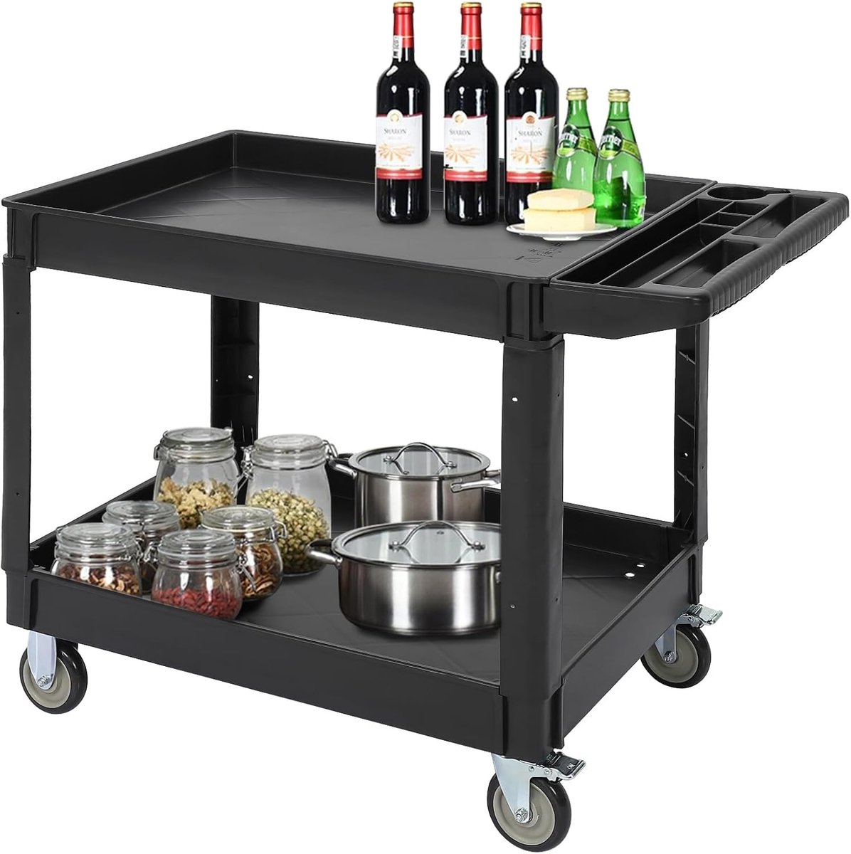 Servicetrolley - Keukentrolley - Dubbeldeks servicetrolley voor zwaar gebruik - Metalen constructie - 118×85×63 cm