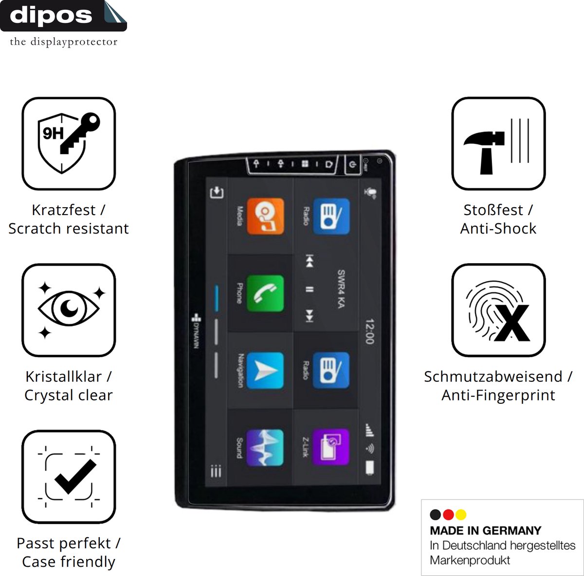 dipos – 2x Pantserfolie geschikt voor Dynavin D9-RNCL 9 Zoll | 9H Screenprotector
