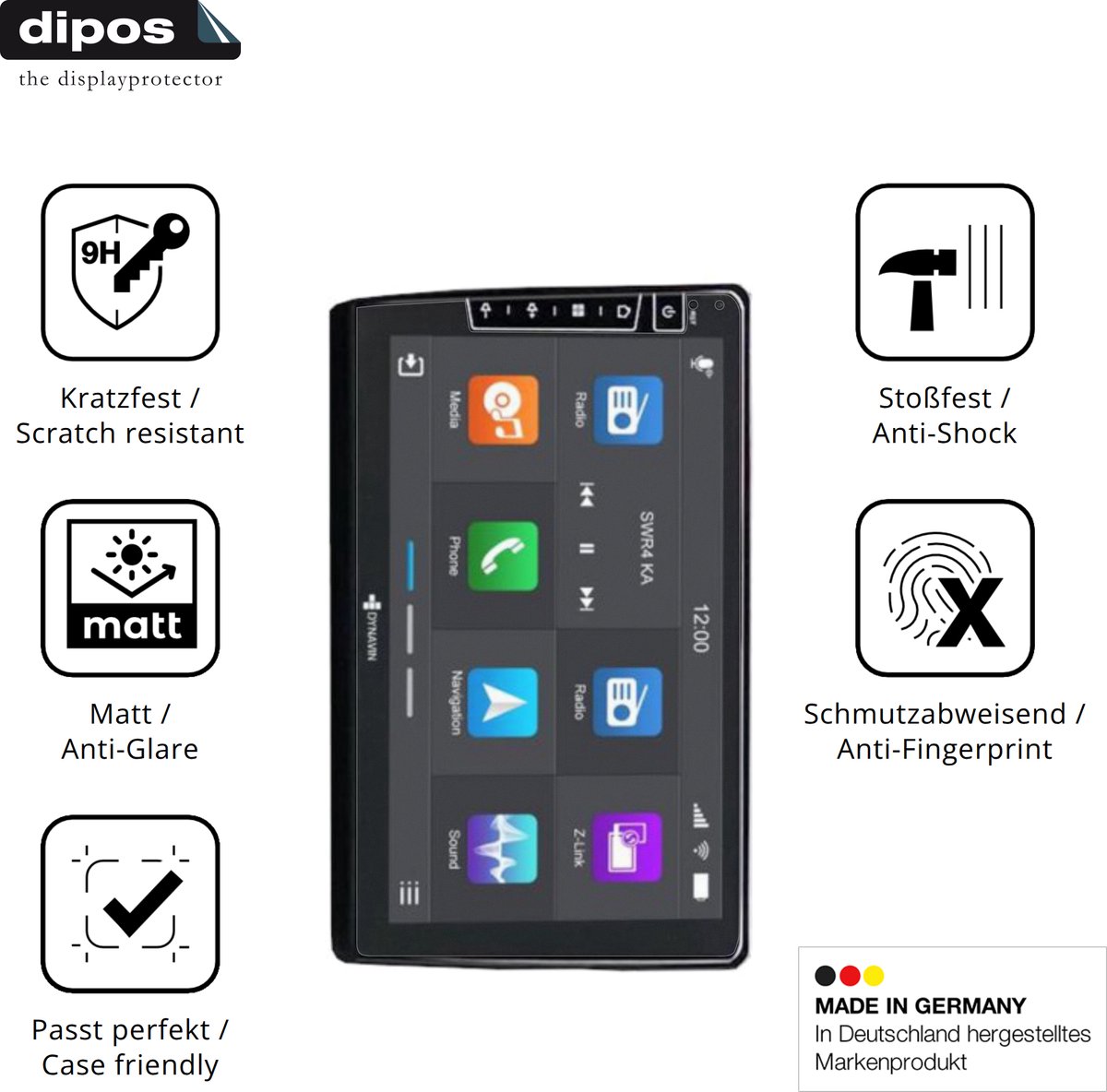 dipos – 2x Matte Pantserfolie geschikt voor Dynavin D9-RNCL 9 Zoll | 9H Screenprotector