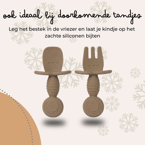 Jikkies® - Siliconen Kinderbestek Set - Baby Bestek - Lepel & Vork - Olijf Groen - Veilig - Duurzaam - Kindvriendelijk - 100% Siliconen - Vaatwasserbestendig - Magnetronbestendig - Oefenbestek - Ergonomisch Bestek van Jikkies — afbeelding 5