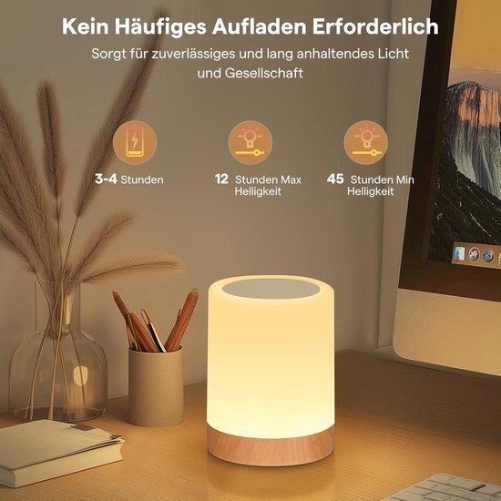 Set van 2 Oplaadbare Draadloze Nachtlampjes met Touch-Bediening en Dimbare Warm Licht van Merkloos — afbeelding 2