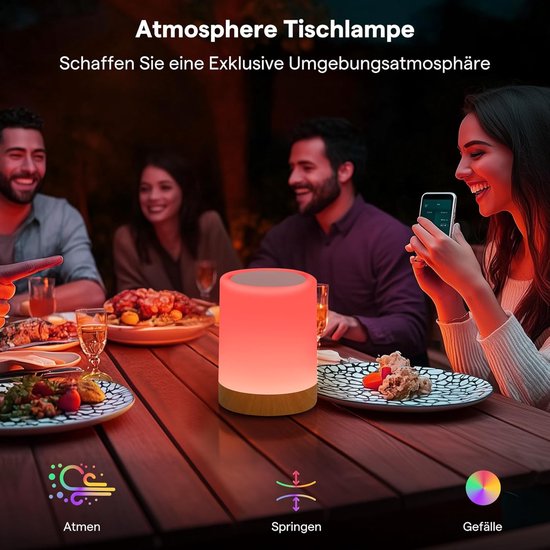 Set van 2 Oplaadbare Draadloze Nachtlampjes met Touch-Bediening en Dimbare Warm Licht van Merkloos — afbeelding 4