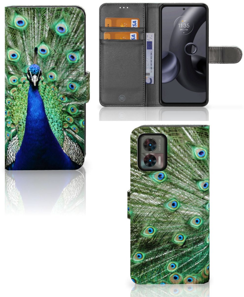 Motorola Edge 30 Neo Telefoonhoesje met Pasjes Pauw