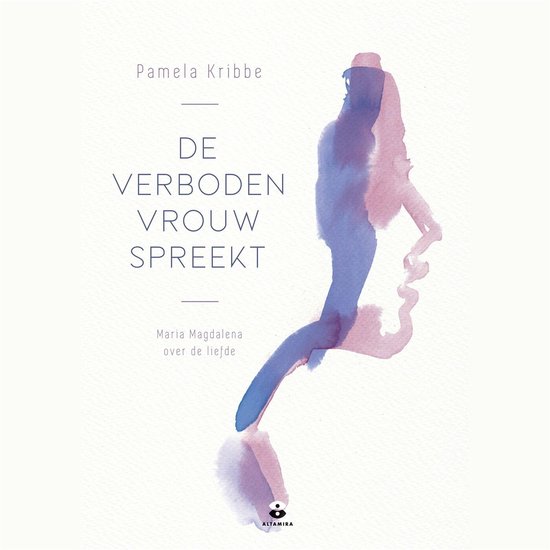 Boekomslag 'De verboden vrouw spreekt' met blauwe en roze aquarelverf die een vrouwfiguur vormen.
