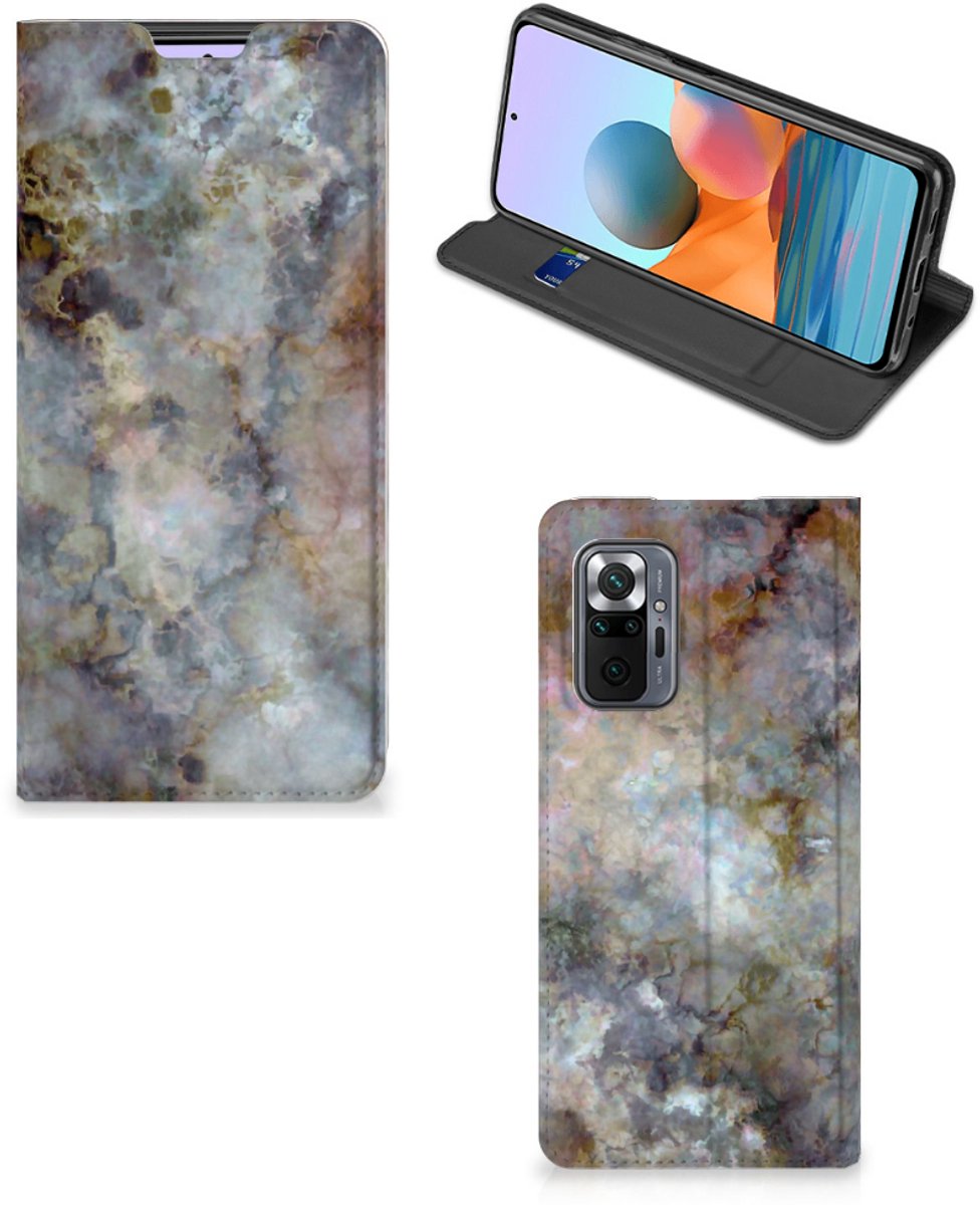 Book Case voor Xiaomi Redmi Note 10 Pro Standcase Marmer Grijs