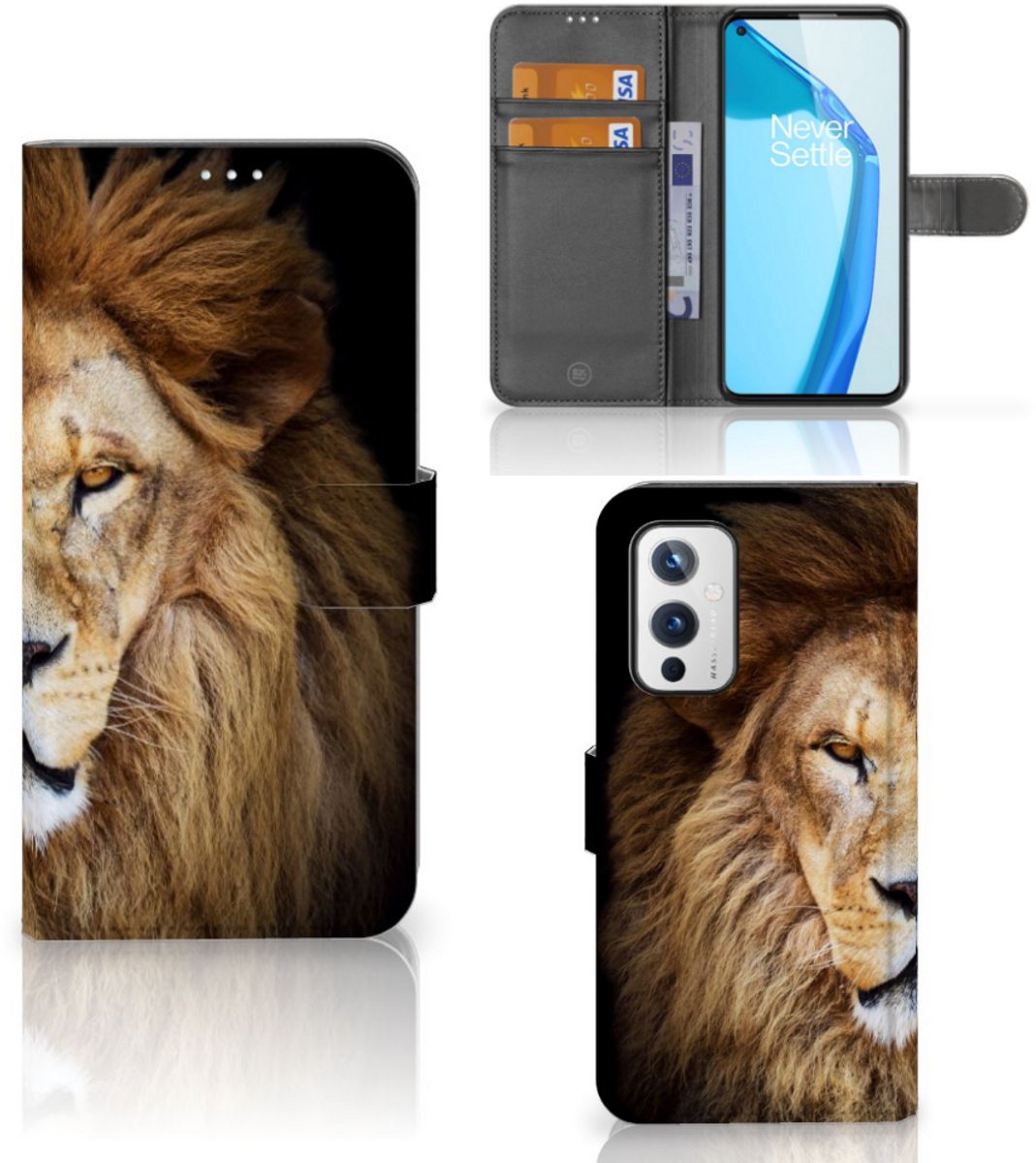 OnePlus 9 Telefoonhoesje met Pasjes Leeuw