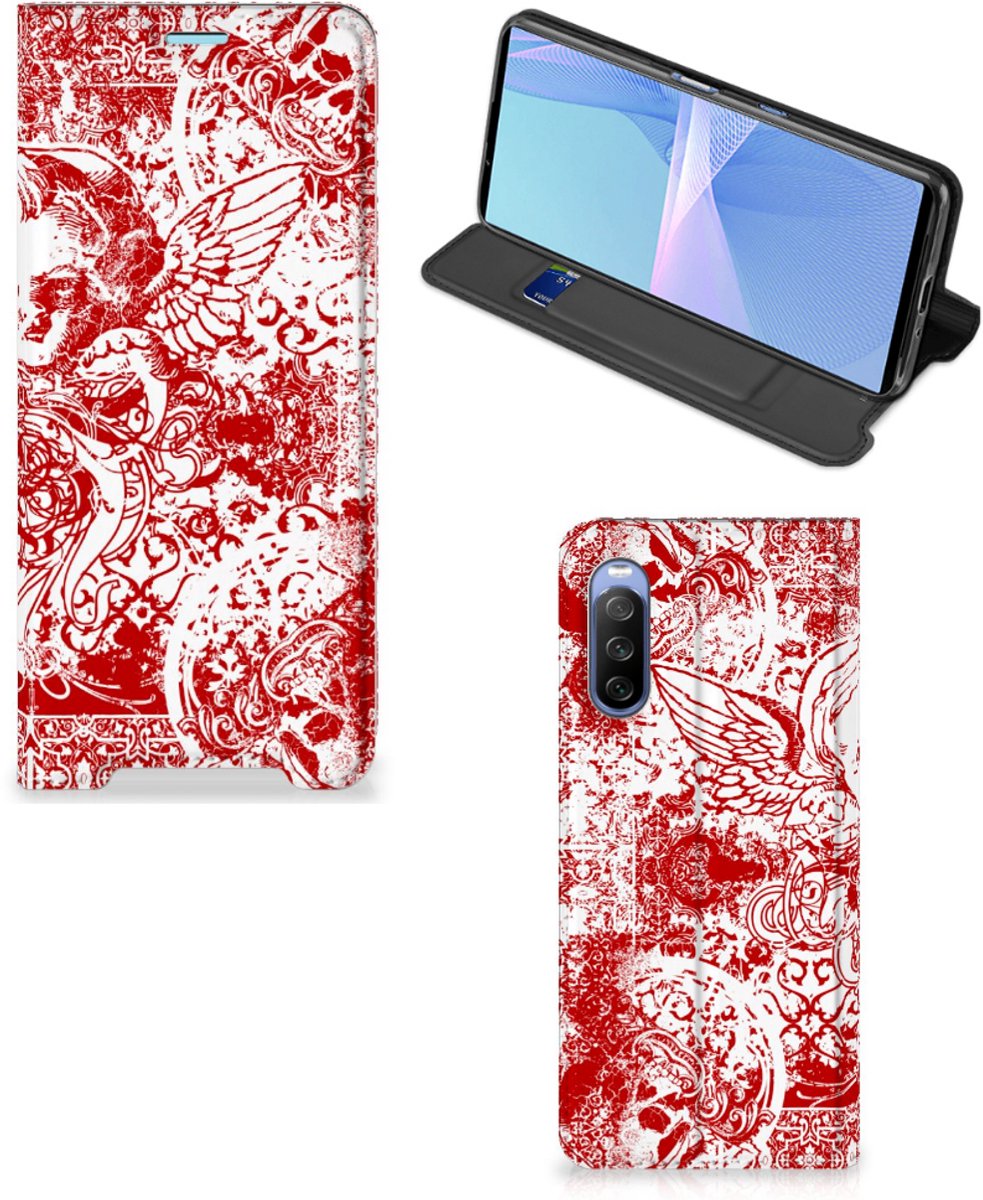 Book Case voor Mobiel BookCase Sony Xperia 10 III Angel Skull Rood