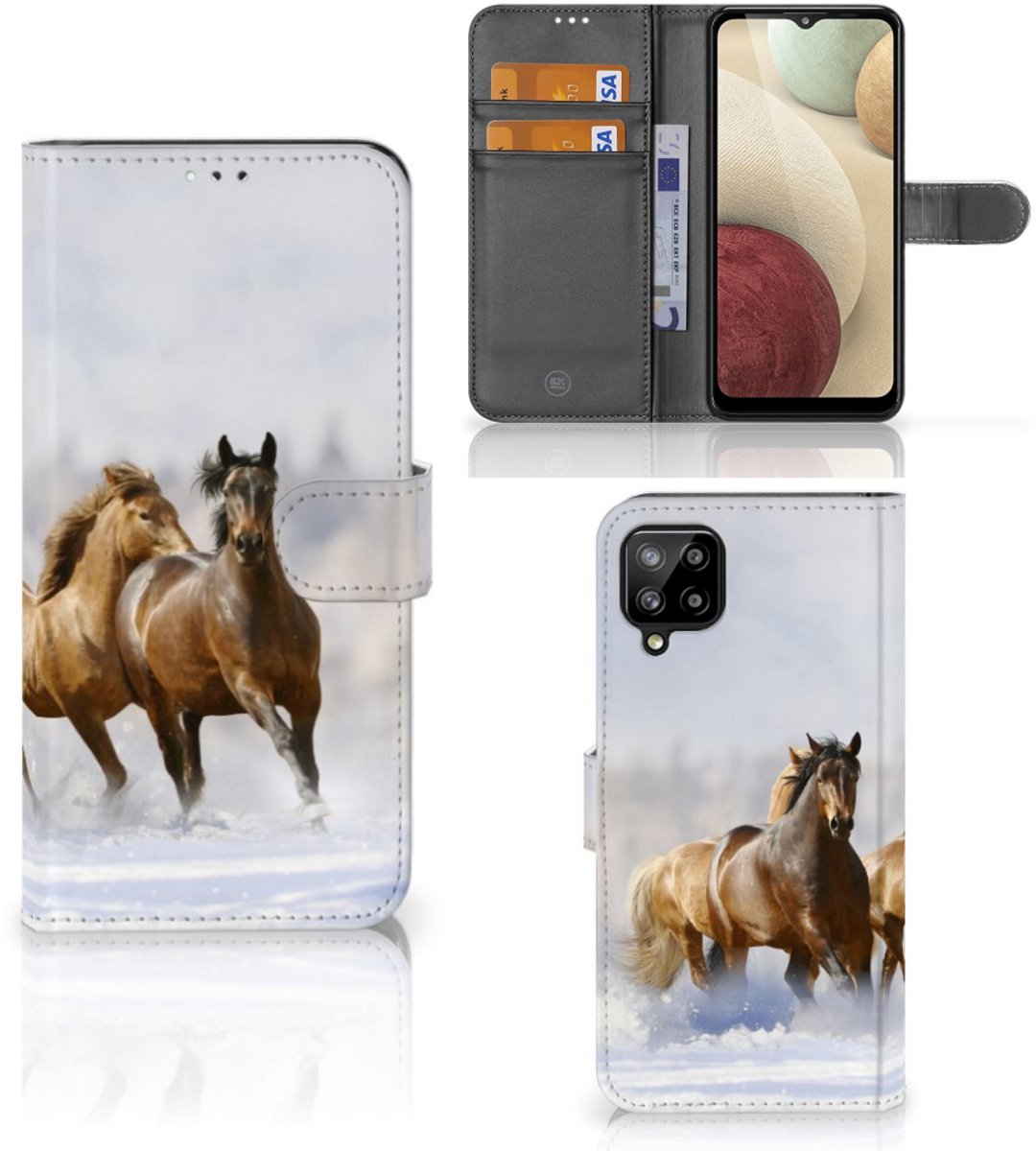 Samsung Galaxy A12 Telefoonhoesje met Pasjes Paarden