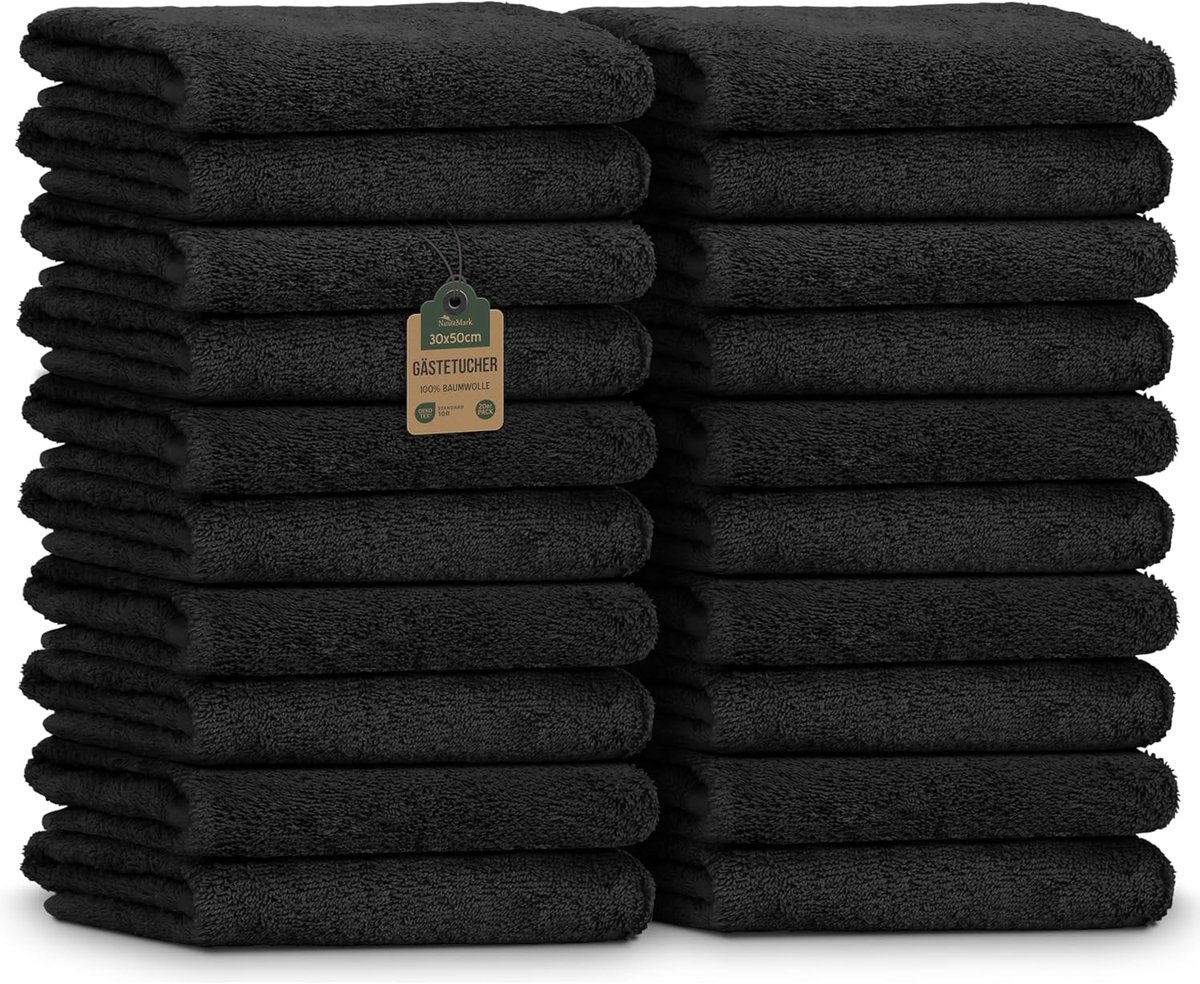 Gastendoekjes 20 stuks 30x50 cm 100% katoen OEKO-TEX gecertificeerd Zacht Absorberend en Onderhoudsvriendelijk Zwart