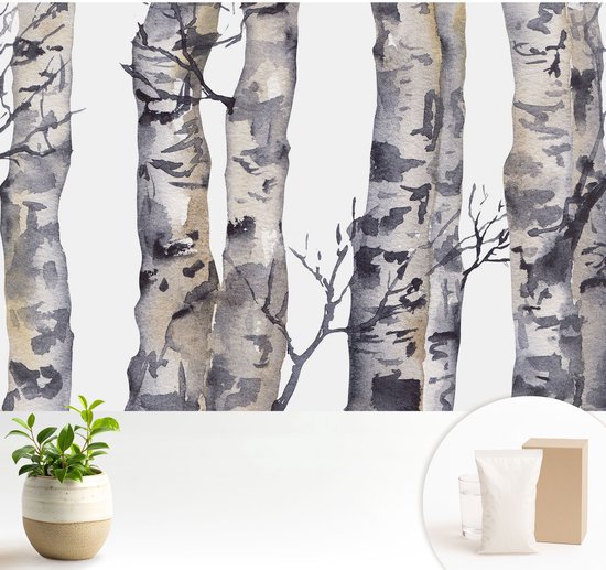 Wallfluent Behang - Esdoornbos Vliesbehang - 104x70 cm - Grijs Behang - Voor natuurliefhebbers en rustzoekers - Behang Voor de slaapkamer, woonkamer en kantoor - Wandbekleding Bloemen en planten