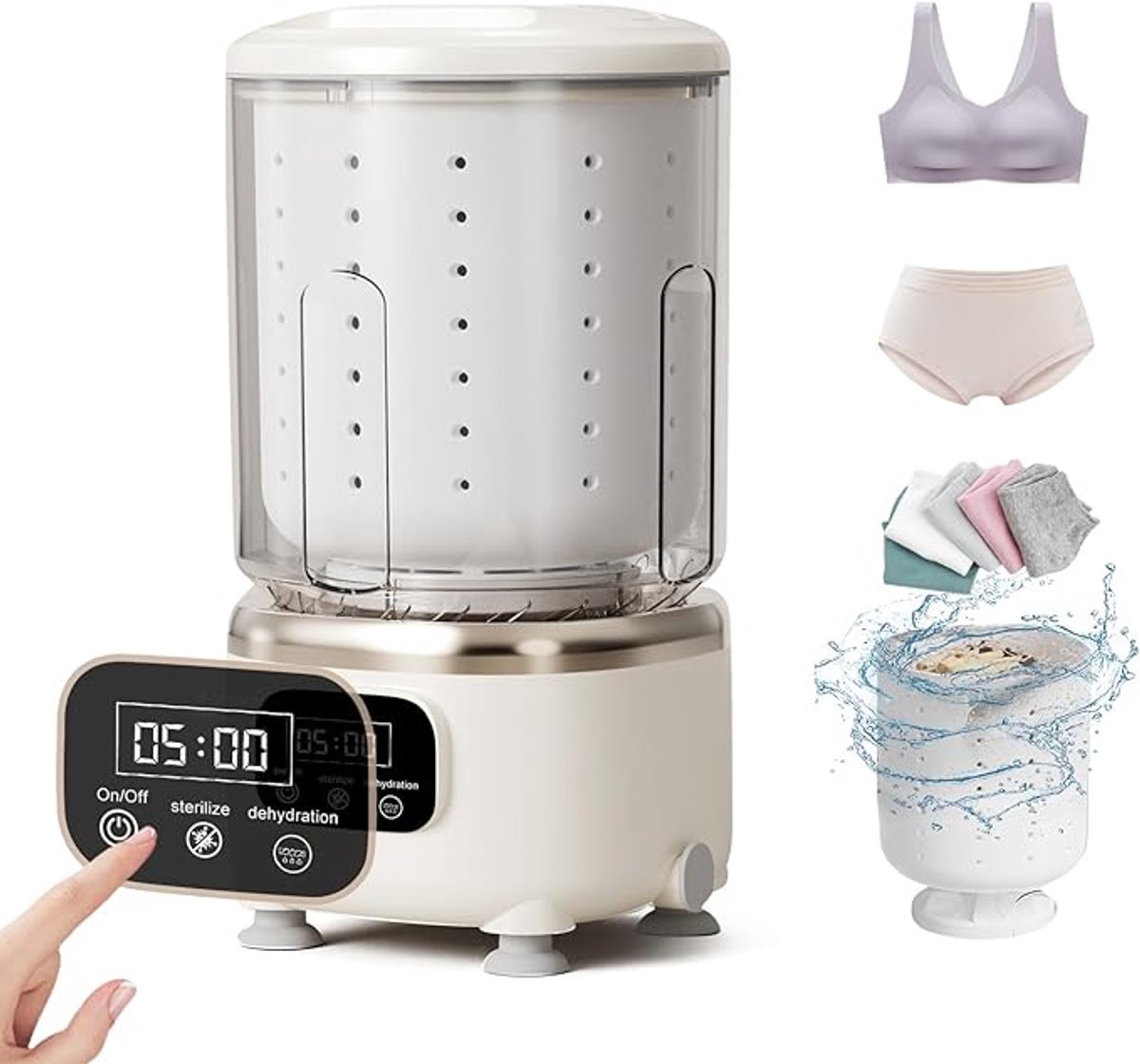 Draagbare wasmachine, ultrasone wasmachine voor lingerie, kleine wasmachine, compact ontwerp, geschikt voor het wassen van bh's, sokken en kleine kledingstukken, ideaal voor thuis, op reis en buitenactiviteiten (wit).