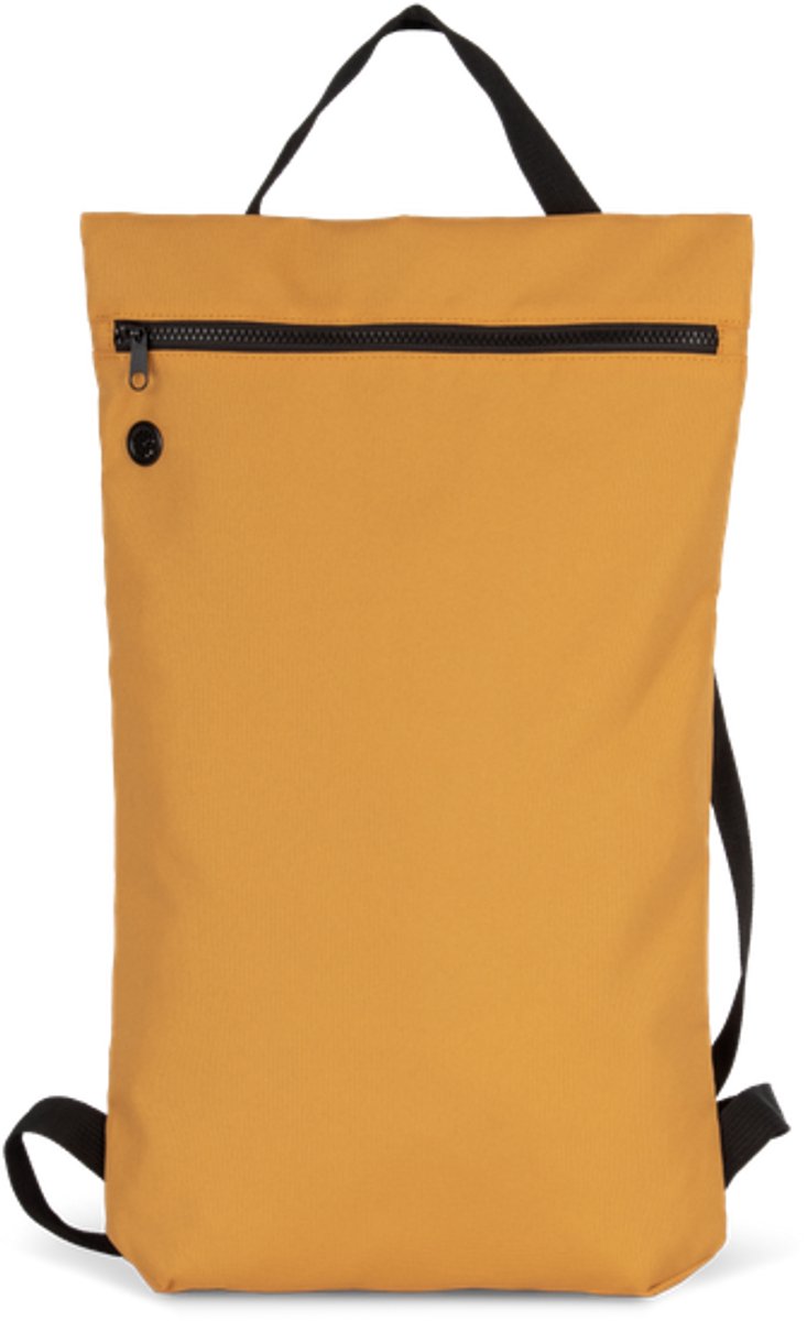Trendy, platte en gerecycleerde rugzak - Ecologische rugzak van 60% gerecycleerd polyester - Platte rugzak, slim model, trendy stijl - Licht gewatteerd. Heel trendy ritssluiting met grote tanden - Geel