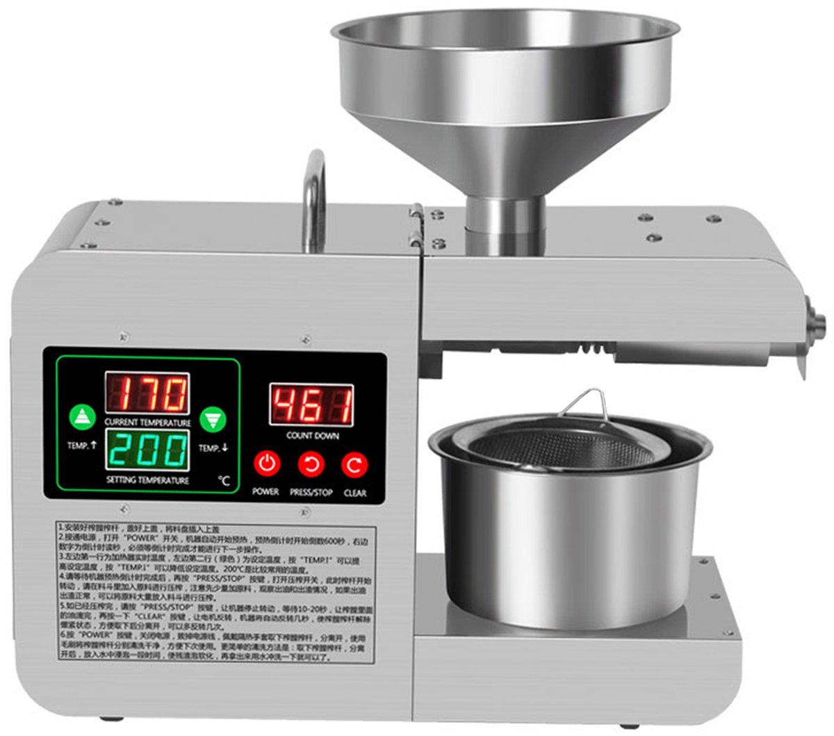 RVS Oliepers – 820W – Slim Display & Temperatuurregeling – Voor Pinda, Sesam, Walnoten & Zonnebloempitten
