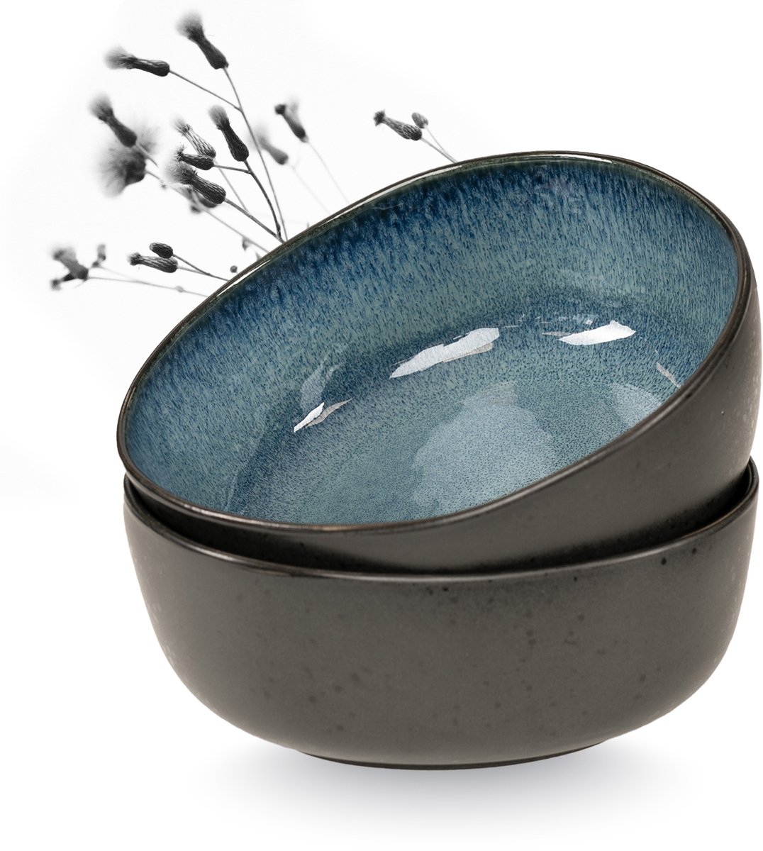 Moritz & Moritz ORGANIC 2-delige Serveerschaal Set - 2 grote Saladschaal Aardewerk - Blauw