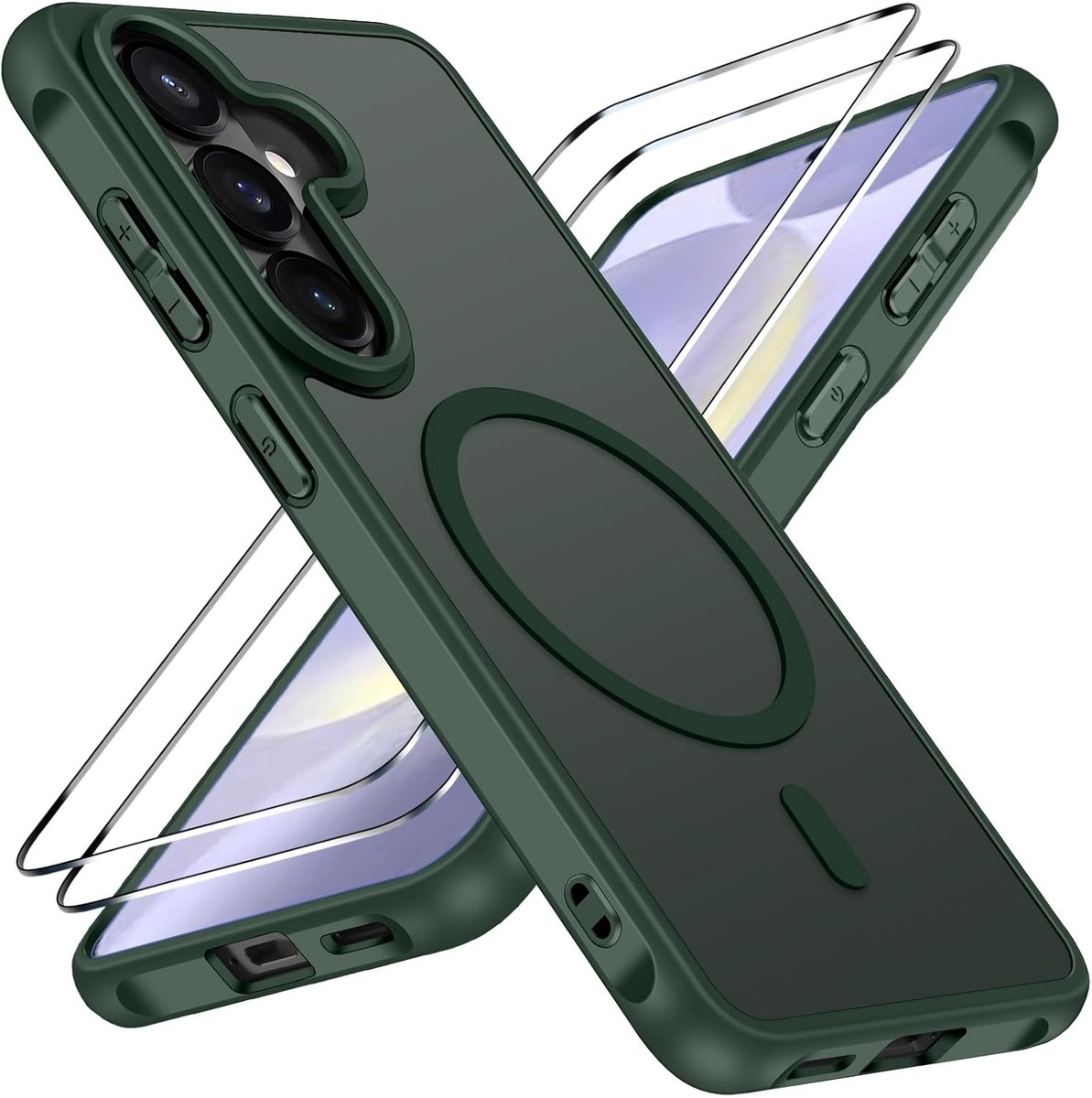 Zandarix Geschikt voor Samsung Galaxy S26 - 2 Screenprotector - Geschikt Met Mag - Militaire Kwaliteit - Back Cover Hoesje - Donkergroen