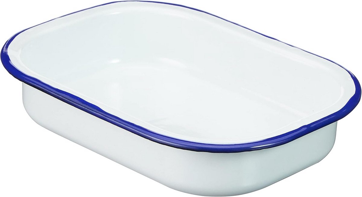 Universele Ovenschaal Rvs met Blauwe Rand 21 cm - Ideaal voor Lasagne en Gratins
