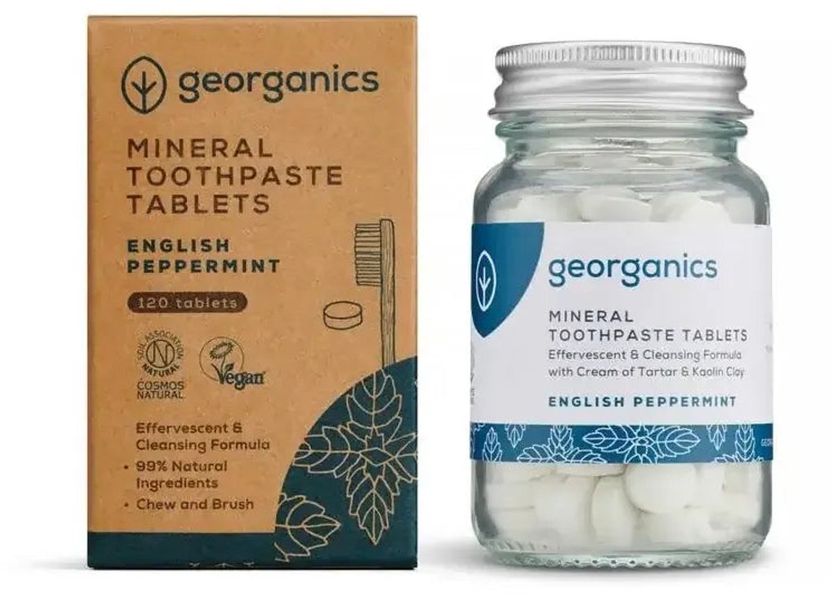 Georganics Minerale Tandpasta Tabletten - Pepermunt - Plasticvrij - Tandplak Verminderend - COSMOS Natural