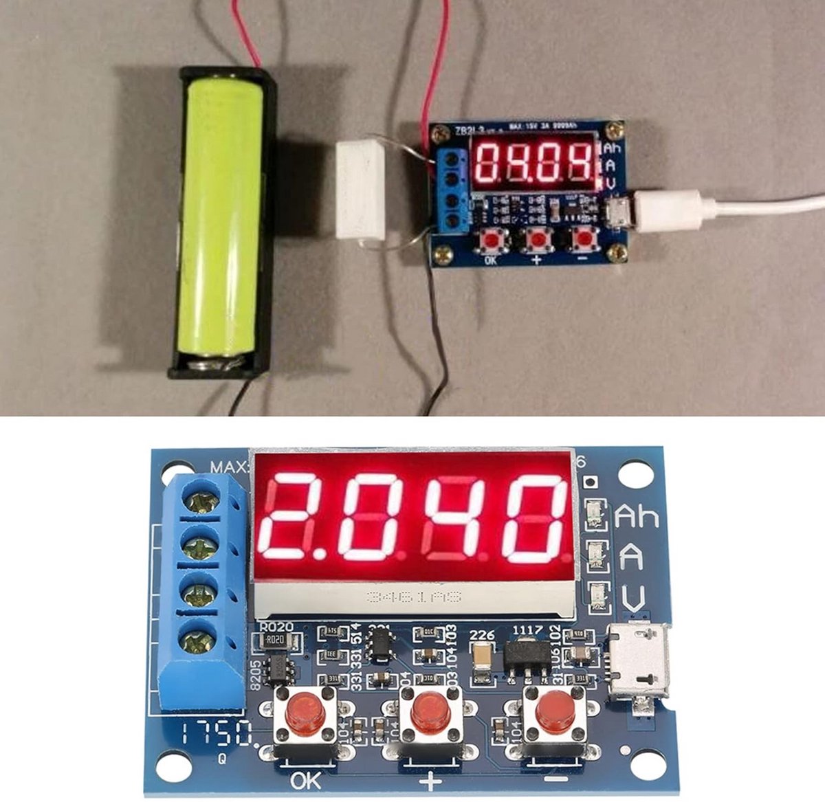 Capaciteitsmeter Batterij Ontladingstester 1.5V-12V met LED Display