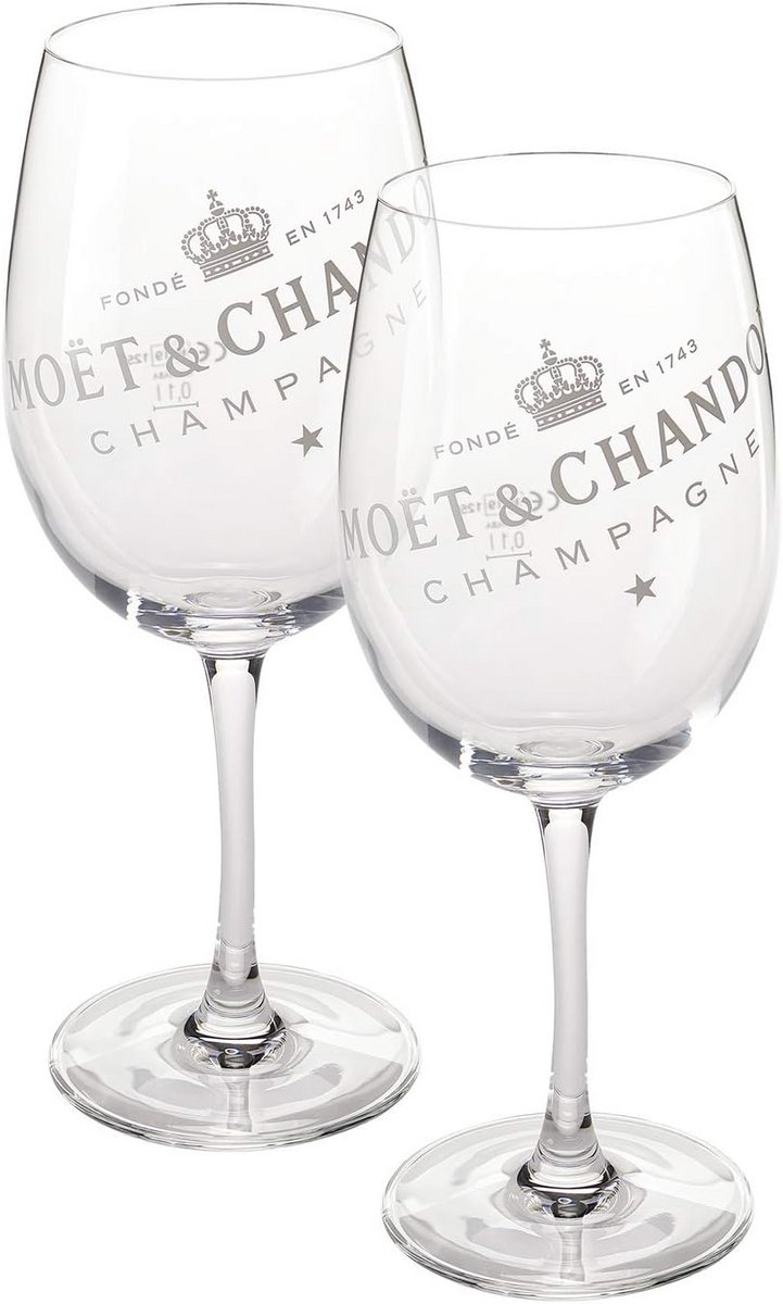 Luxe Champagneglazen Set van 2 - IJsklassiekers - Helder Glas met Witte Opdruk