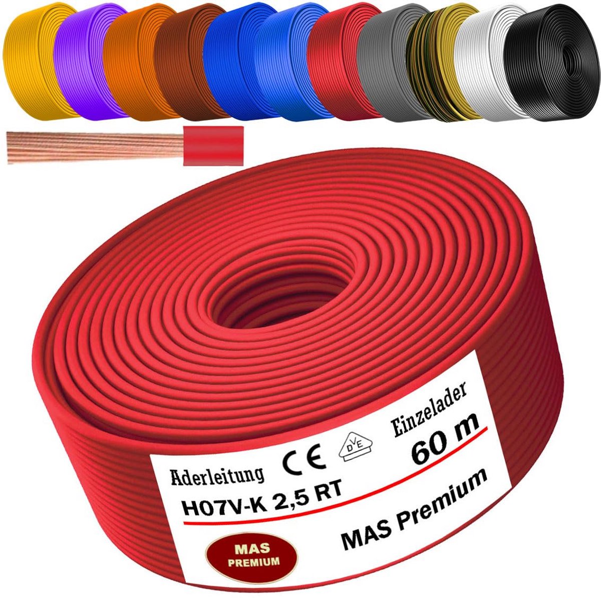 Flexibele Aderleiding H07V-K 2,5 mm² Rood per Meter voor Elektrische Installaties