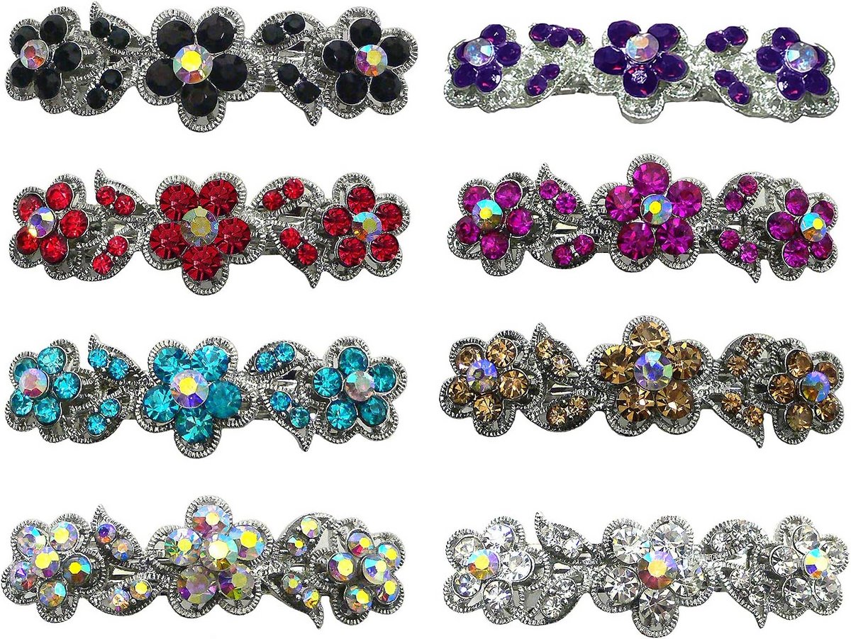 Set van 8 Kleine Haarspeldjes met Sprankelende Kristallen Bloemdetails