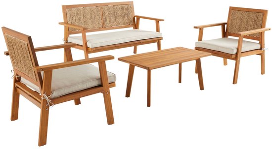 sweeek - Ensemble de jardin en bois et rotin vertical bohemia 4 places