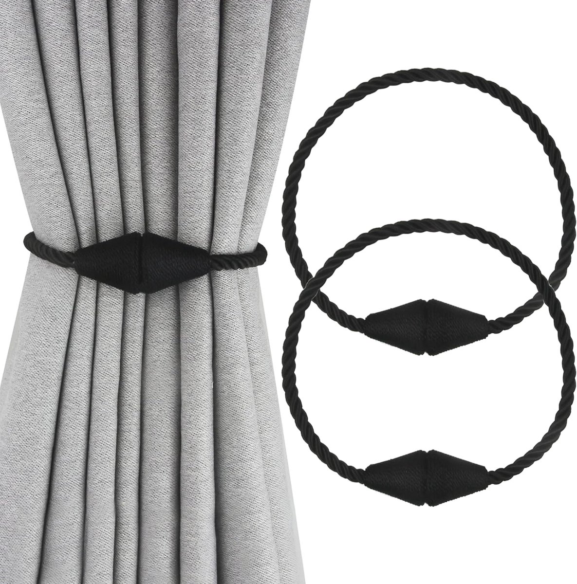 YONO Gordijnhouder Kegel Magnetisch - Gordijn Embrasse Modern - Gordijnbinder Touw - Gordijnkoord - 2 Stuks - Zwart Kegel Zwart