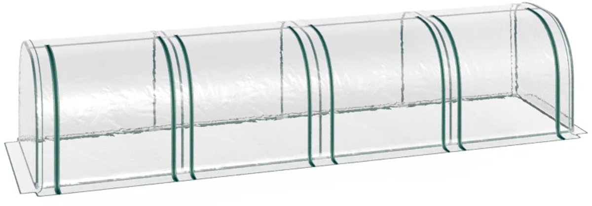 Foliekas - Broeikas met Folie - Tunnelkas - Kas - met 4 Roldeuren- Stalen Frame - Kweektunnel - Kweekkas - Kastunnel - Groentekas - Plantenhuis - Tomatenkas - 395 x 100 x 80 cm - Transparant