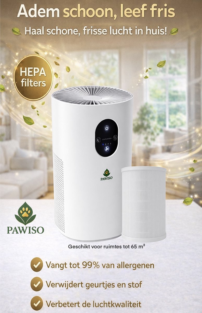 Pawiso Air Purifier / Luchtreiniger - Wit - 65 m² - HEPA + Koolstoffilter — afbeelding 6