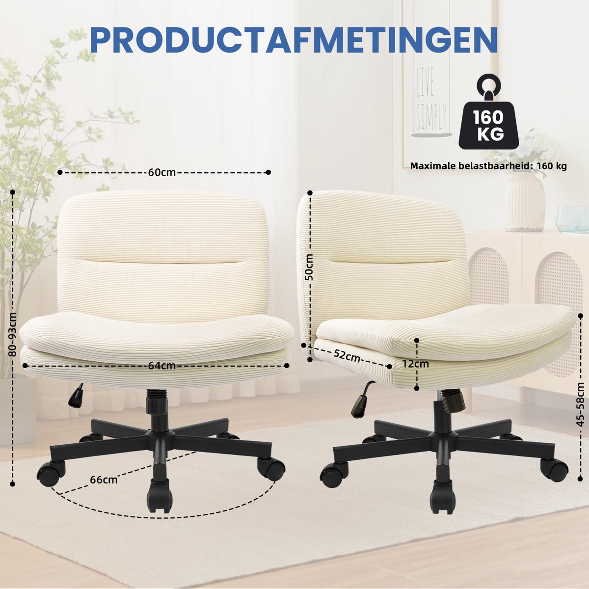 Durrafy Bureaustoel - Bureaustoel zonder Armleuningen - afbeelding 2