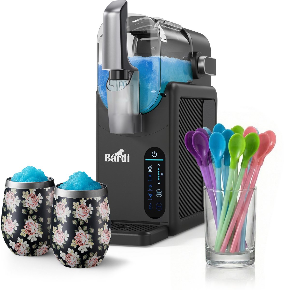 Bardi Slush Hero slushmachine – Grijs – met set cups Bloemetjes