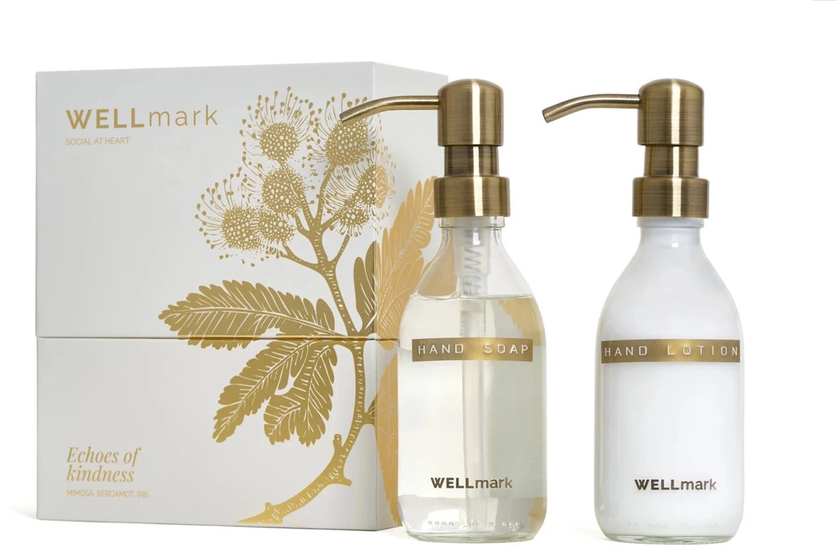 Wellmark giftbox hand care: handzeep 250ml + handlotion 250ml - echoes of kindness ivory