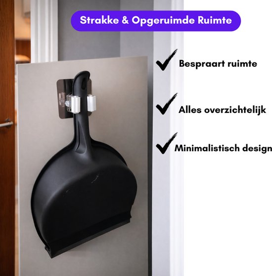 Bezem ophangsysteem - Bezemhouder 4 stuks - Wandhouder - Zelfklevende Bezem Houder - Schoonmaak artikelen Organizen - Tuingereedschap - Wit — afbeelding 4