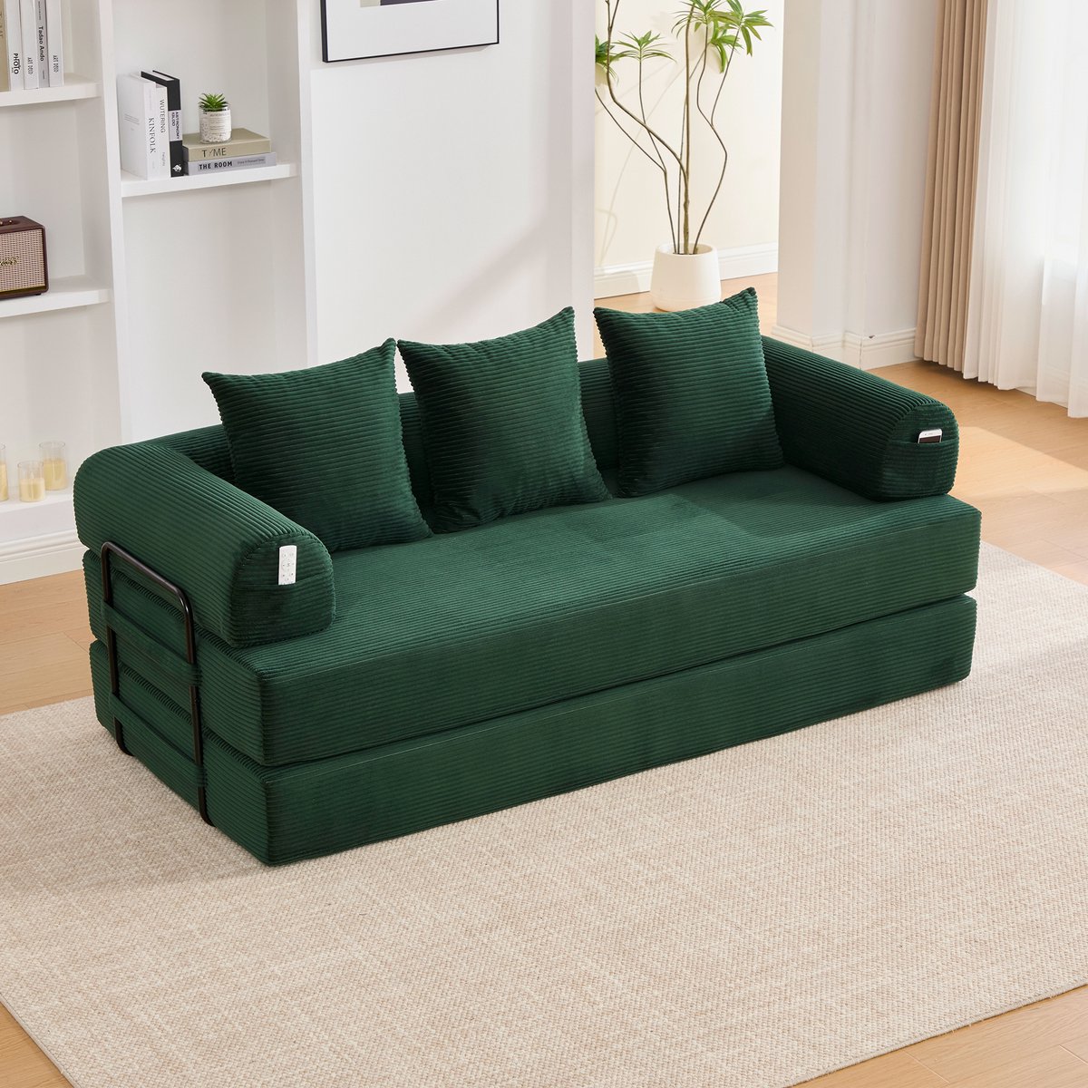 OKWISH Modulaire Bank 200 X 94 X 67 Cm - Flexibel Te Configureren Met Zijtas En 3 Kussens - Voor Woonkamer En Appartement - Corduroy - Emerald