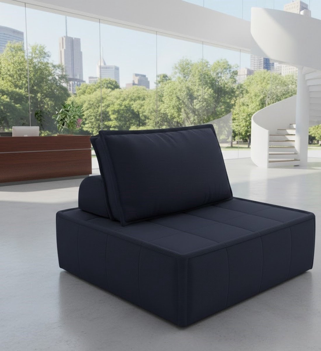 CozyMod Moderne 1-Zits Lounge Fauteuil – Verstelbare Rugleuning – Compacte Stofbank voor Woonkamer, Slaapkamer, Logeerkamer – Relaxstoel & Loungezetel – Comfortabele Cocktailstoel Blauw House&Garden